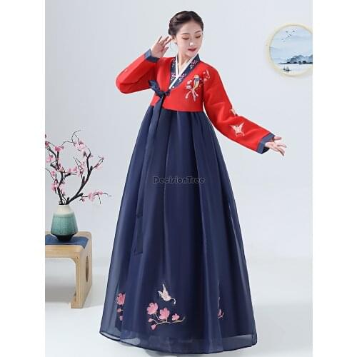 2021 women traditional korean hanbok dress retro elegant princess royal court gown party folk dance stage oriantal dance dress
