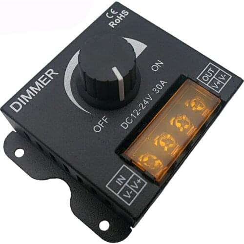 30A LED Strip Dimmer 12V 24V 720W Max Big Power For Led Single On Off Switch Knob Control Electric Shock Cover Light Regulator