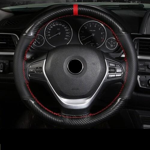 37-38CM Red Mark Micfiber+Crystal Carbon Fibe Leather Auto Car Steering Wheel Cover Braiding Wheel Cover With Needle and Thread