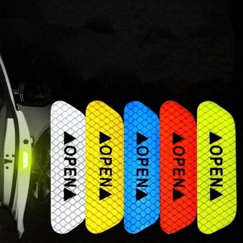 4pcs Car OPEN Reflective Tape Warning Mark Reflective Open Notice Bicycle Accessories Exterior Car Door Stickers DIY