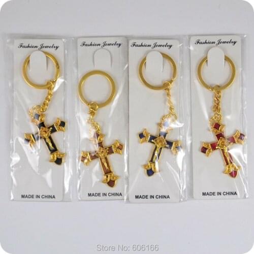 4x JESUS Cross Pendant Key Chains Catholic Orthodox Christian Fashion Religious jewelry