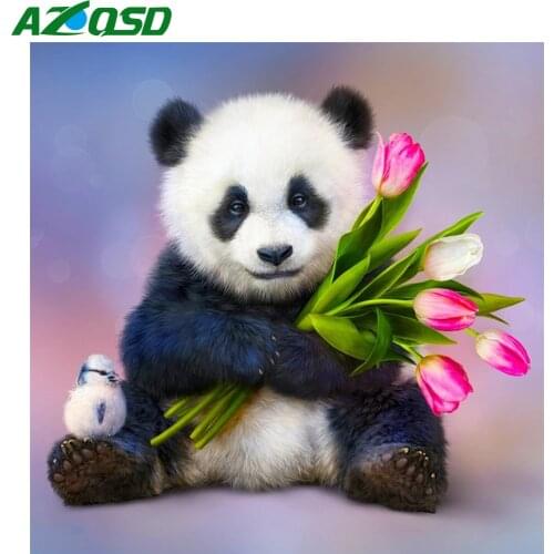 AZQSD Full Drill Diamond Painting Panda Lily Cross Stitch Handmade Diamond Embroidery Animal Mosaic Rhinestones Home Decor Gift