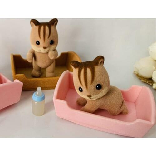 1set 7cm Flocking sylan animal families japan action figure toy Shirubania dog squirrel cartoon anime doll
