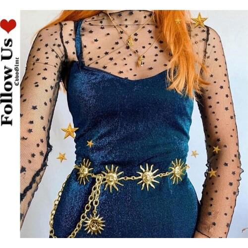 Gothic Waist Gold Chain Belt Female Harajuku Dark Sun Pendants Silver Chain Belt Vintage Punk Rock Accessories Belt Streetwear