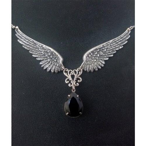 Gothic Necklace Angel Wings Necklace Gothic Jewelry Black Drop Necklace Aranwen Gothic Fashion Gift for Her Guardian