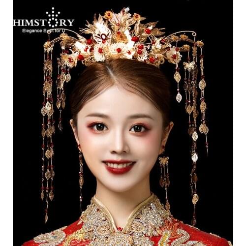 HIMSTORY Vintage Chinese Style Phoenix Crown Wedding Hair Ornaments Luxury Tassel Headpiece Women Headdress Hair Accessories