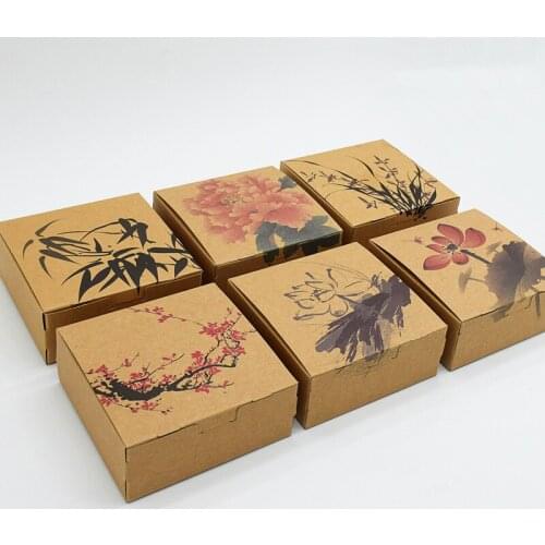 Brown Paper Cake Box Ink Series Paper Moon Cake Gifts West Point Baked Goods Packaging China Style Flower Box For Party Wedding