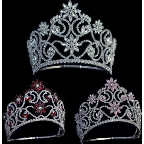 Crowns Tiaras Pink And Red Rhinestone Crystal Adjustable Headband Bridal Wedding Hair Jewelry Tiaras Pageant Queen Crown Mo241