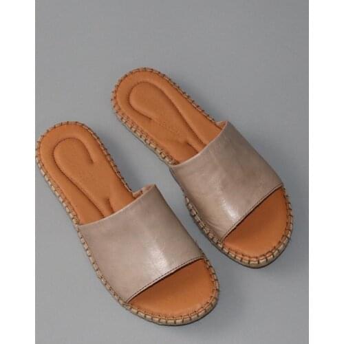 Leather open toe Muller slippersAir cushion summer sandalsWomens leather slippersHandmade leather slippersBig slippers