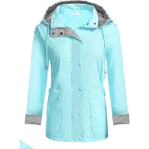 Lightweight Women Hooded Raincoat with 2 Big Pockets Long Sleeve Waterproof Zipper Rain Jacket Outdoor Rainwear