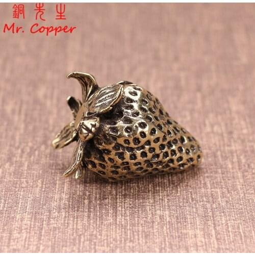 Pure Copper Strawberry Small Ornaments Simulation Fruit Miniatures Figurines Crafts Vintage Tea Table Decorations Accessories