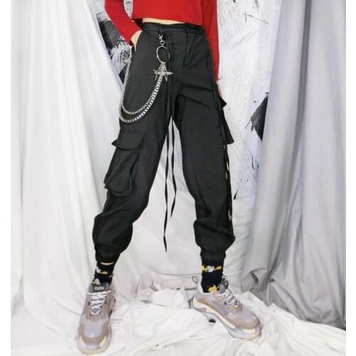 New Women Sweatpants Goth Hipster Autumn Casual Pants Joggers Girl Harajuku Streetwear Loose Hip Hop Black Chain Trousers