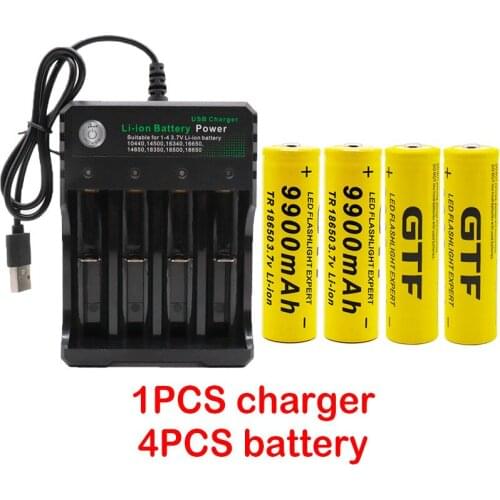 Original 18650 battery 3.7V 9900mAh rechargeable liion battery for Led flashlight battery 18650 battery Wholesale+USBcharger