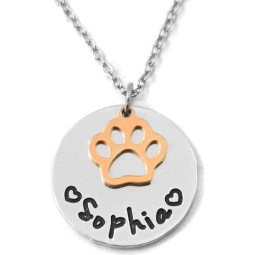 Personalized Necklace,Custom Name Dog necklace,Rose Gold Color Dog Paw Print Tag Pendant Necklace,Dog collar,Pet Memorial Gift