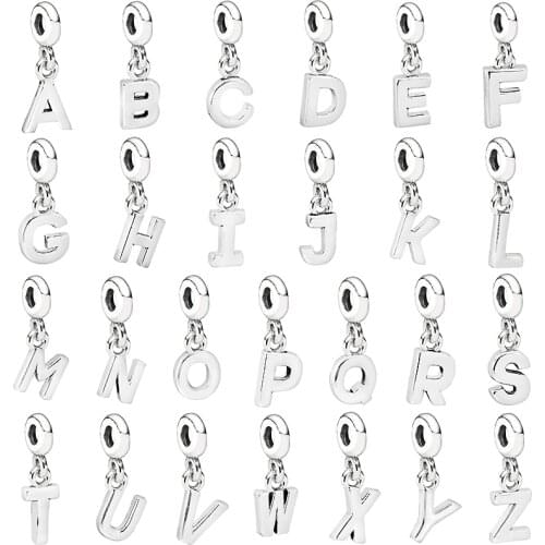 Me Charms A-Z Alphabet 26 Letter Pendant 925 Sterling Silver Beads Fit Europe Snake Chain Bracelet Bangle DIY Jewelry