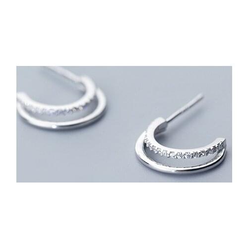 Drop Shipping Fashion 925 Sterling Silver Rhinestone Moon Stud Earrings Brincos For Christmas Gifts Girls Friend Jewelry
