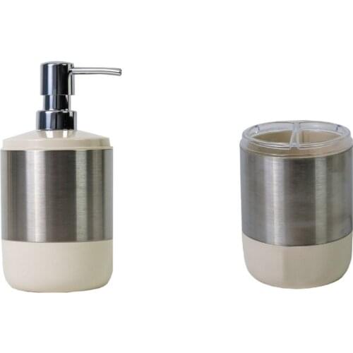 Lux Metal Bathroom Set XL, Liquid Soap Dispenser + Toothbrush Holder Multi-function Cleaning Box Bathroom Hardware Accessories