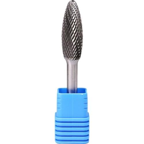 SH-5 Tungsten Carbide Burr Rotary File Flame Shape Double Cut with 6mm Shank for Die Grinder Drill Bit