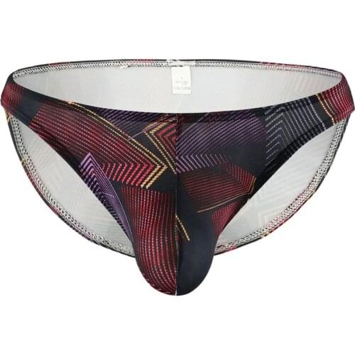 Sexy Underwear Mens Briefs Silk Print Panties Man Breathable Low Rise Pouch Underpants Male Shorts Ropa Interior Hombre S-XXL