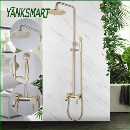 YANKSMART Bathroom Shower Faucet Set Rainfall Round Shower Head Handshower Faucets Wall Mounted Combo Kit Mixer Water Tap