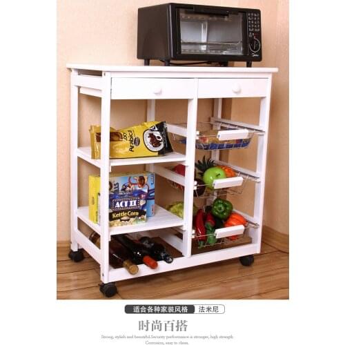Three layers of white solid wood dining car cart. Solid wood shelf. Type kitchen is received