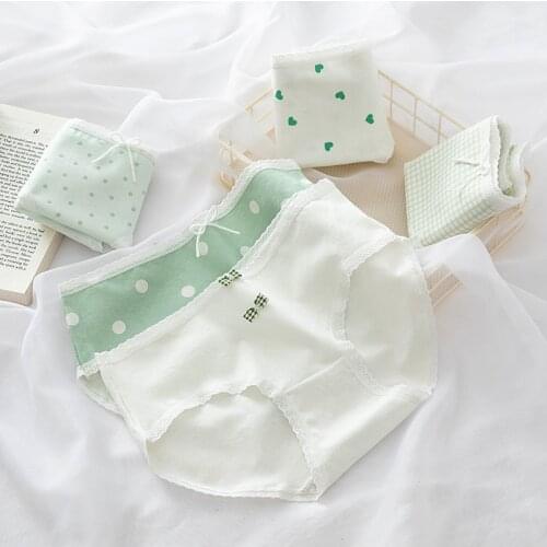 Underwear Women Cute Green Panties Dot Printed Cotton Briefs Bow Underpant Girls Panty Ladies Boxer Lingeries NK10