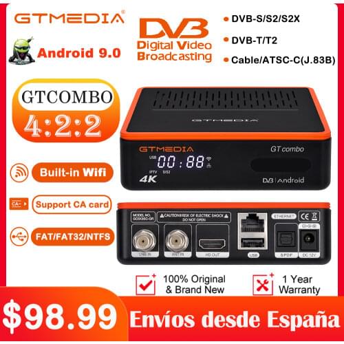 GTMEDIA GT Combo 4K 8K Android 9.0 TV BOX DVB-S2 T2 Cable Satellite Receiver M3U Ccam Built In Wifi