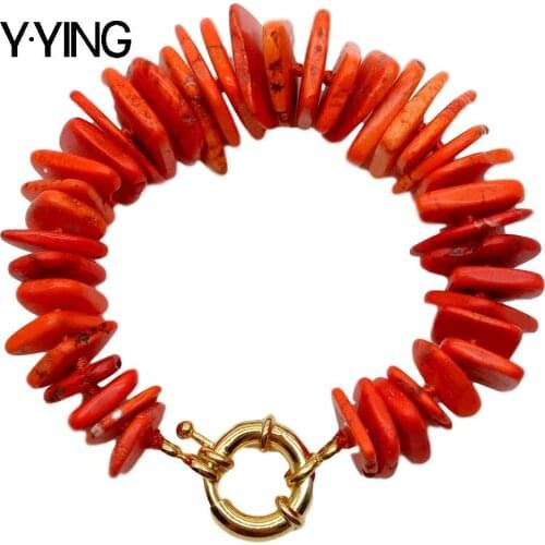 Y·YING Freeform Disc Orange howlite square space strand Bracelet handmade vintage for women