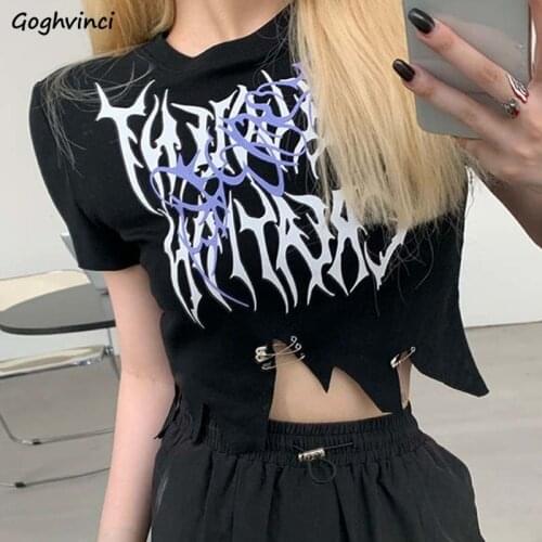 Summer High Street Asymmetrical T-shirts Women Print Harajuku Hip-pop Short Sleeve Crop Tops Slim Ins Hipsters Clothes Female