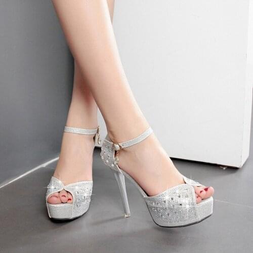 2021 Summer New High-Heeled Sandals Stiletto Rhinestone Womens Sandals Model Waterproof Platform Catwalk Sexy Flsh Mouth Shoes