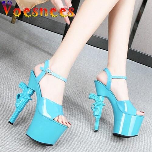 Voesnees Gladiator Women Sandals Pumps Shoes Sexy Red Stage Super high Strange Style Shoes Buckle Strap Sandals 2021 Summer New