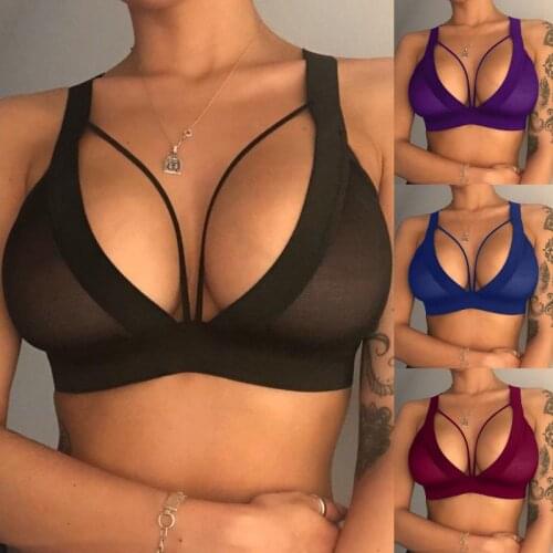 Women Sexy Bra Top, Solid Color Hollow Design, Sling Non-Pad Wire-Free Crop Top, Low Chest Wild Fashion Outfit