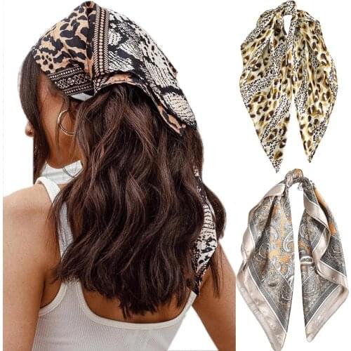 Haimeikang 60*60cm Square Silk Scarf Women Headband Fashion Print Neck Scarfs Office Hair Band Hand Kerchief Female Bandana