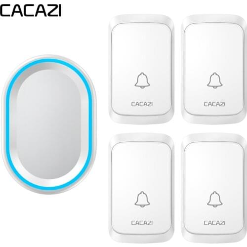 CACAZI Waterproof Wireless Doorbell LED light 300M Range Remote Home call bell 58 chimes US EU Plug 4 Battery Button 1 Receiver