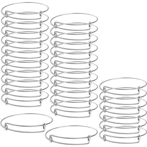 100Pcs Expandable Blank Bangle Bracelets Adjustable Wire Bracelets for DIY Jewelry Making Silver Color
