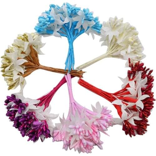 12/60/120pcs 2cm Mulberry Flower Artificial Stamen Flowers Wire Stem/Marriage Leaves Small Stamen DIY Supplies Wedding Box Decor