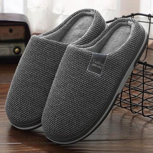 2021 No-slip Warm Flock Flat Men Slippers Indoor Short Plush Home Slipper Man Winter Shoes With Comfortable Casual Male Sandals
