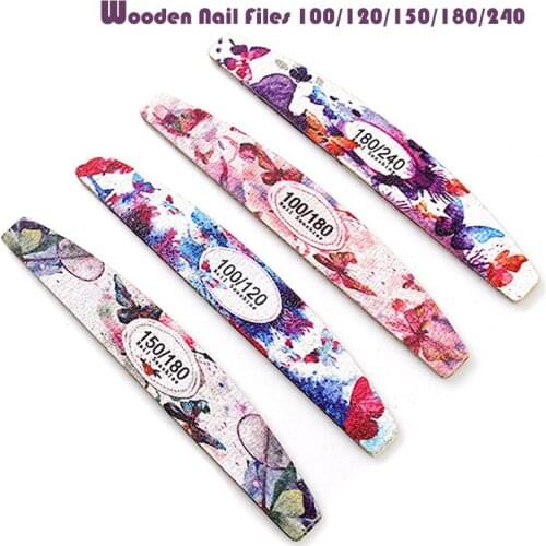 25pcs 100/180 Nail Art Sanding Sandpaper Nail Washable Nail File Semilune Banana Buffing Curved Professional Manicure Tools Set