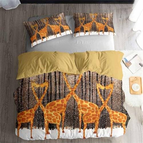 HELENGILI 3D Bedding Set Giraffe Print Duvet Cover Set Lifelike Bedclothes with Pillowcase Bed Set Home Textiles #CJL-08