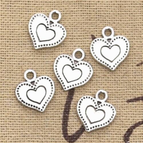 40pcs Charms Heart 13x11mm Antique Silver Color Plated Pendants Making DIY Handmade Tibetan Silver Color Jewelry