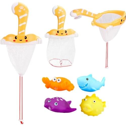 5PCS Animals Swimming Water Play Bath Toys Baby Bathroom Storage Mesh Bag Floating Squeeze Sound Squeaky Bathing Toys for Kids