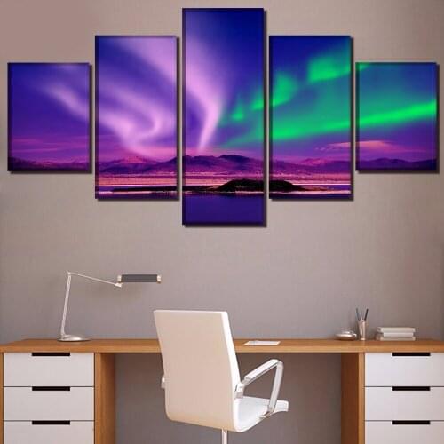 Canvas HD Prints Paintings Wall Art Pictures 5 Pieces Landscape Aurora Borealis Posters For Living Room Home Decor Framework