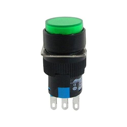 AC 250V 0.5A Green Cap Momentary Push Button Switch Non-locking SPDT 3 Pin