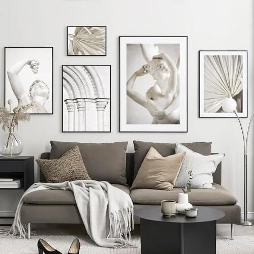White Statue Palace Plants Leaves Flower Abstract Nordic Posters And Prints Wall Art Canvas Painting Pictures For Living Room