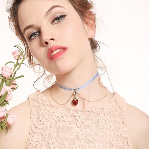 2 Layer Strawberry & Pineapple & Anchor Ribbon Gold Thin Chain Pendent Necklace Sweet Maiden Freshness Fineness Fashion Jewelry