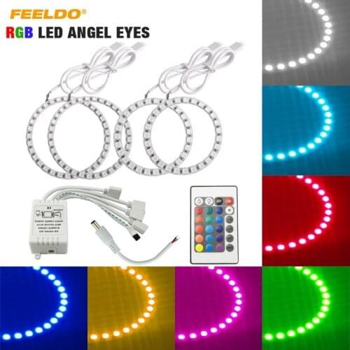 FEELDO 2X100mm 2X80mm Car RGB LED Angel Eyes Halo Ring Lighting Kit Remote Control For VW Magotan DRL Headlight #HQ5266