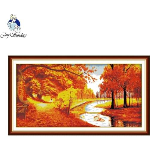 Joy Sunday Golden Autumn Counted Cross Stitch Design Cross Stitch Sets DIY Cross Stitch Kit for Embroidery Home Decor Needlework