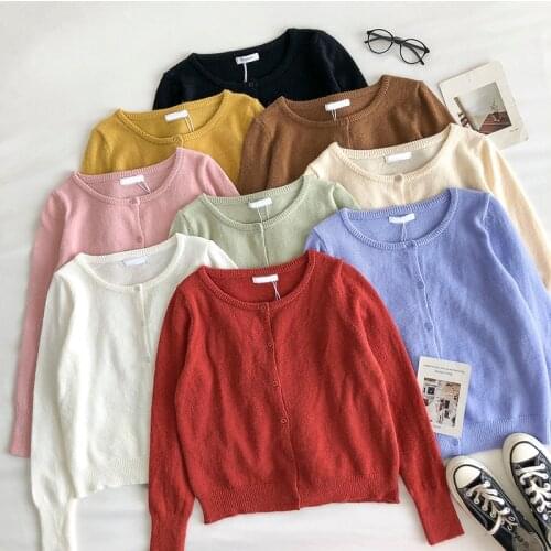 Korean Autumn Winter cardigan O Neck Solid Color Long-Sleeve Cardigan 2020 Sweater Short Loose Full Sweater Knitted Jacket Women
