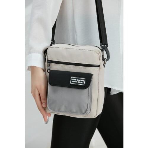 Cream / Gray / Black Printed Unisex Shoulder Bag (Length: 22 Width: 17 Width: 7 Cm)