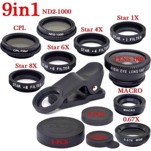 KnightX Camera Lenses Star line 1x 6x 8x Kaleidoscope Changeable smart phone Macro Fisheye Cell Phone Camera Lens